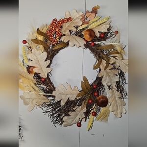 Autumn Harvest Wreath with Cream and Brown Accents